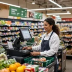 a woman working at a cash register