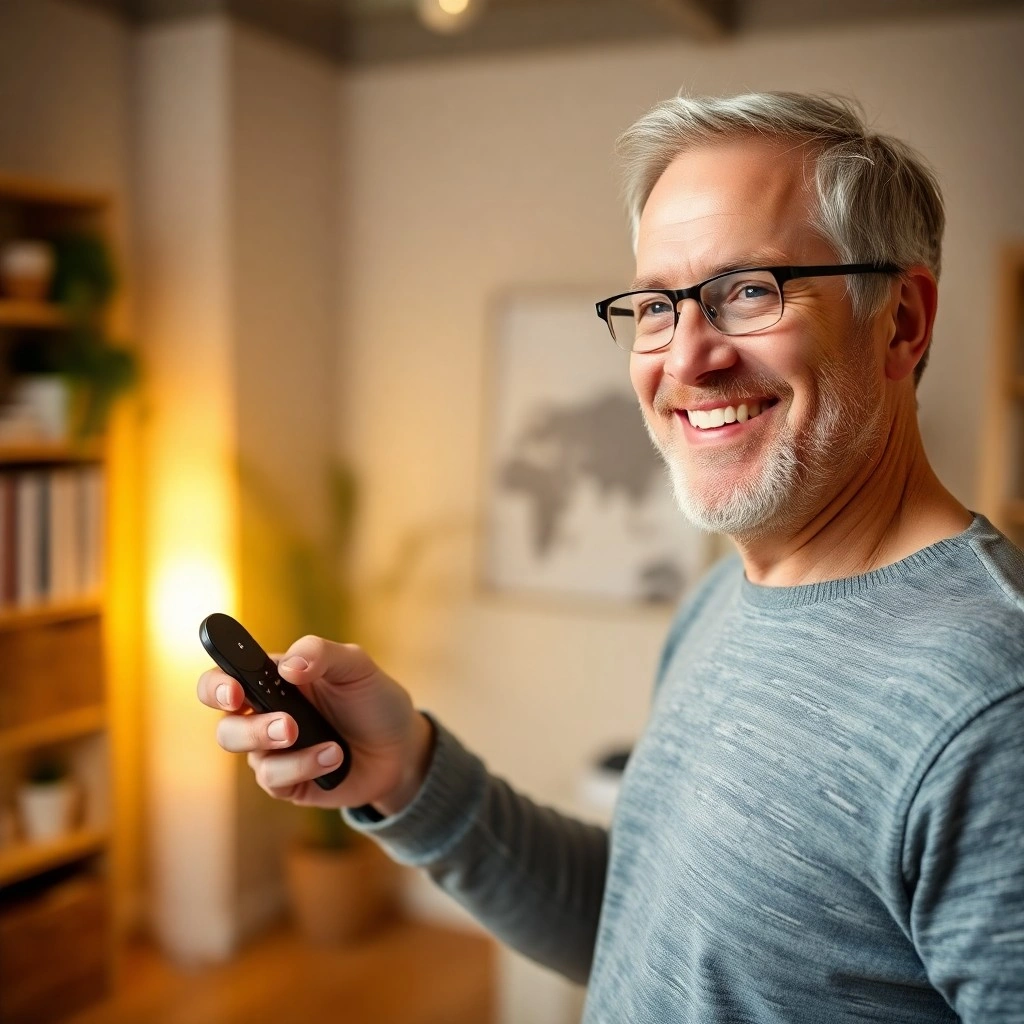 Budget Solo Living 9 a man holding a remote control