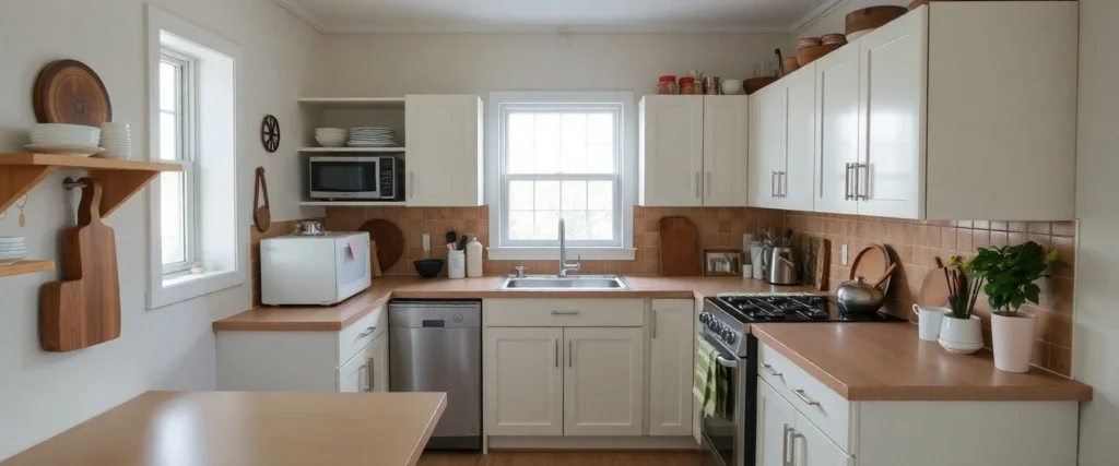 Solo Kitchen: Easy Cooking for One 6 a kitchen with white cabinets and appliances