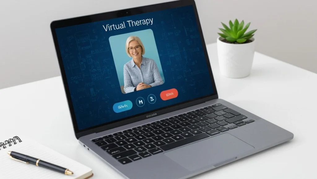 The Mental Health Blueprint for Solo Living Excellence 5 a laptop with a woman on the screen