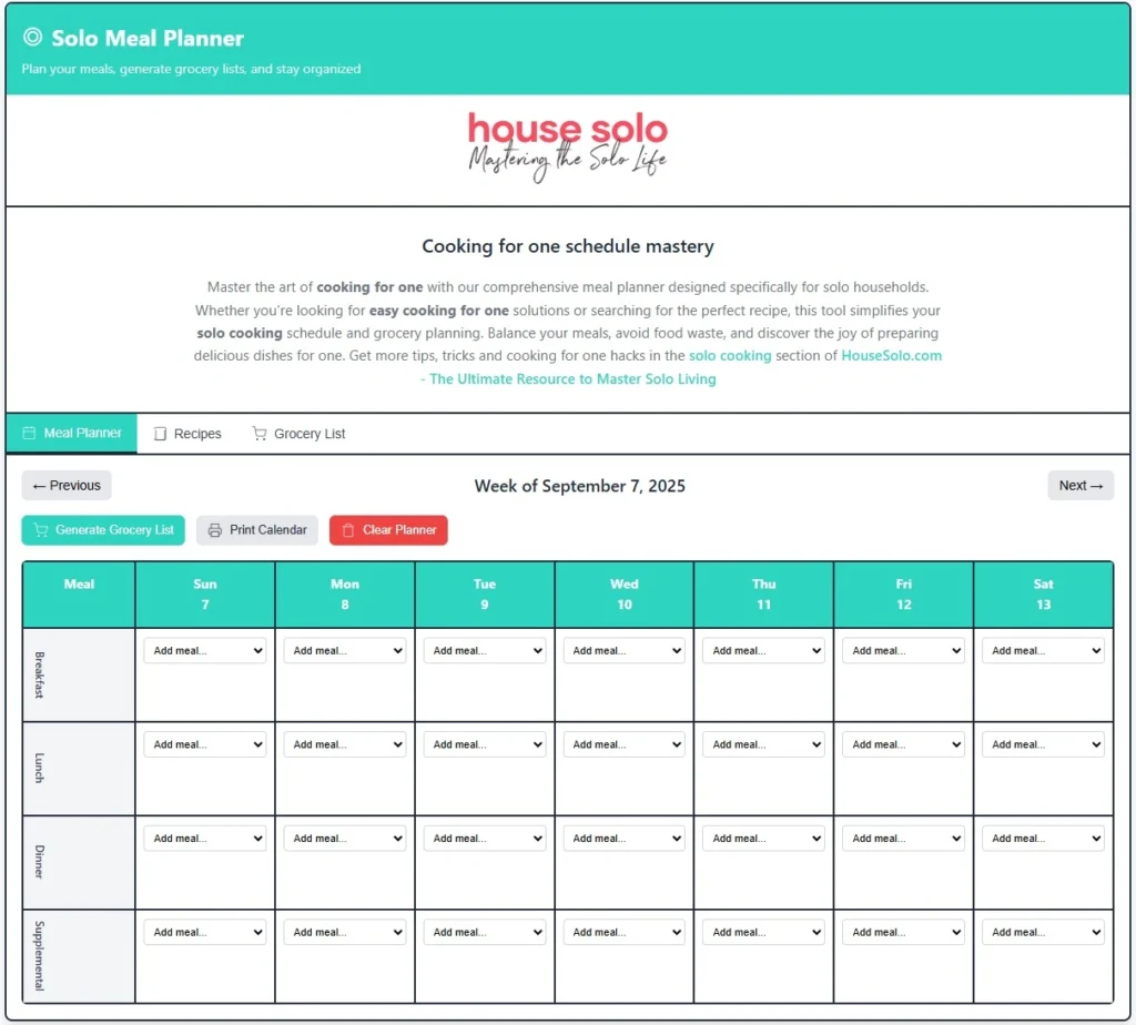 Solo Kitchen: Easy Cooking for One 9 housesolo solo meal planner thumb