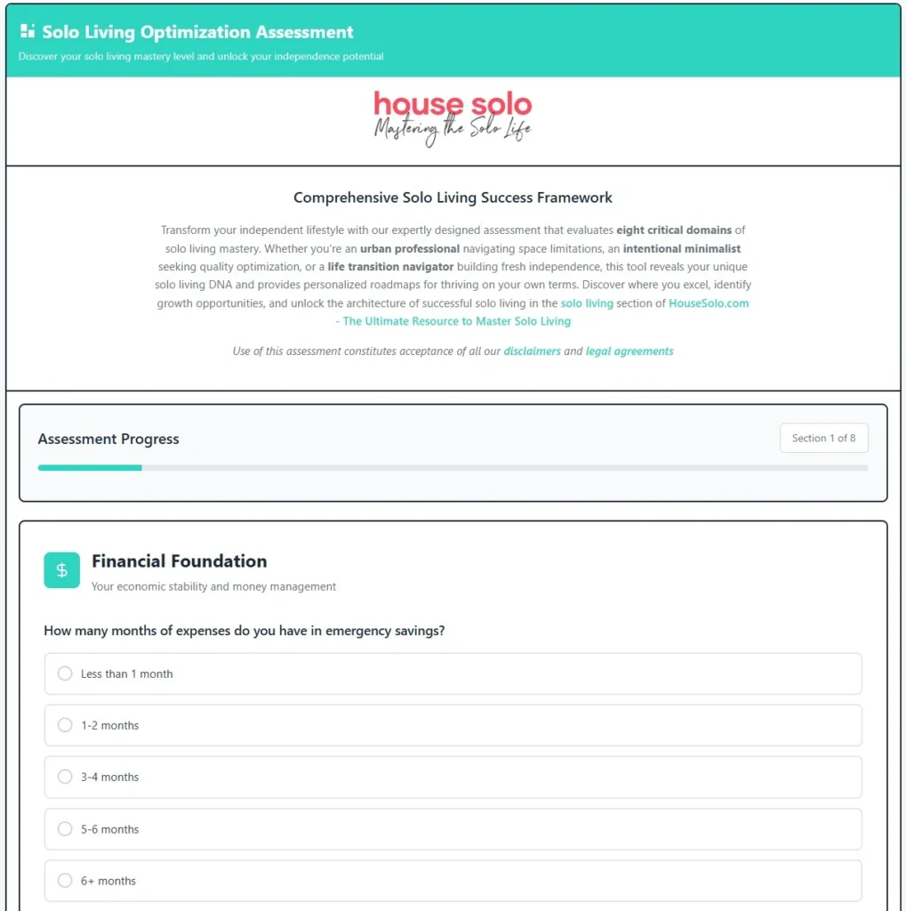 HouseSolo Toolkit 1 solo living optimization assessment tool