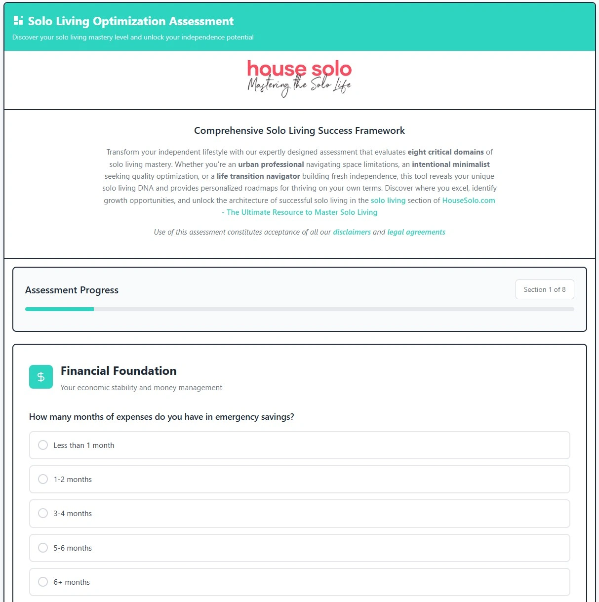 solo living optimization assessment tool